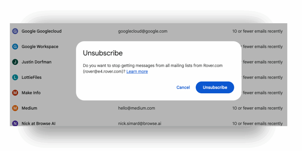Gmail's easy unsubscribe for email newsletters in new manage subscriptions feature