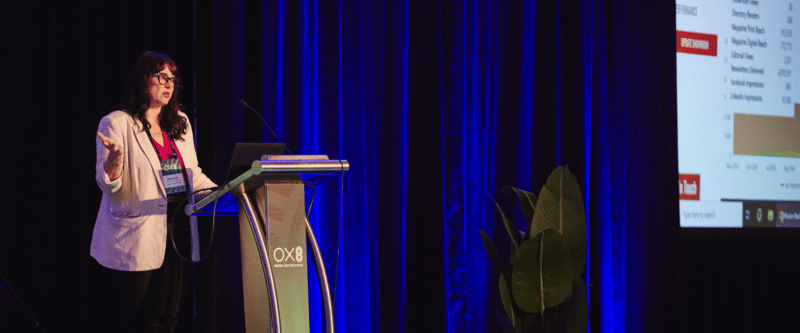 Kate Hand speaking at OX8