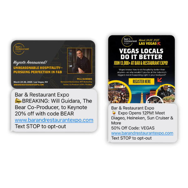 MMS texts sent out by Questex ahead of the Bar & Restaurant Expo event