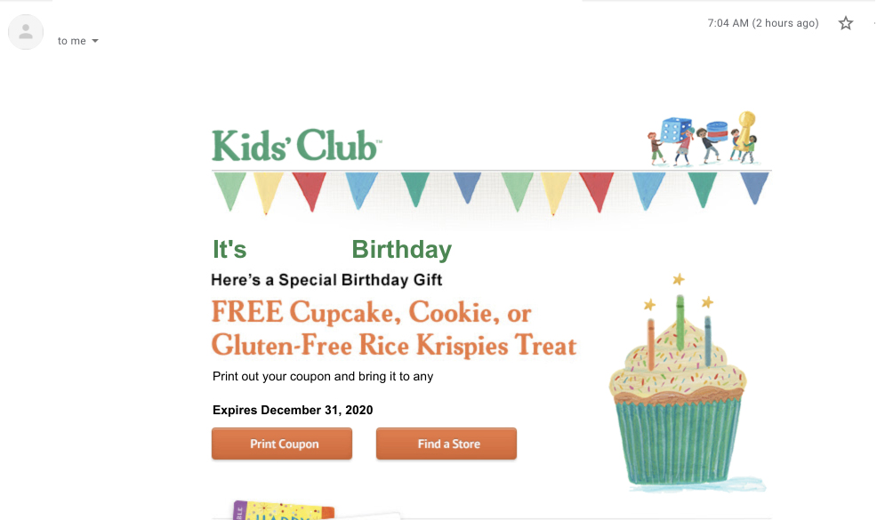 happy birthday kids club email